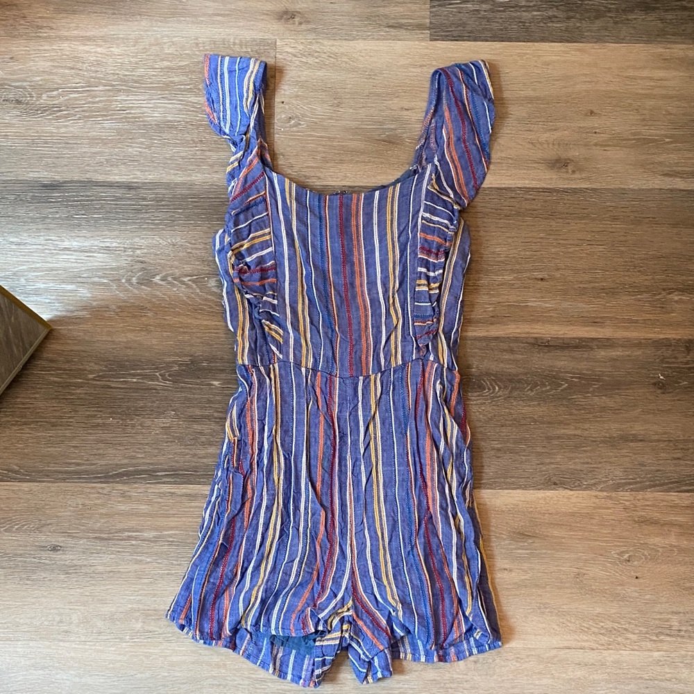 Striped Blue Multi Short Jumpsuit Romper